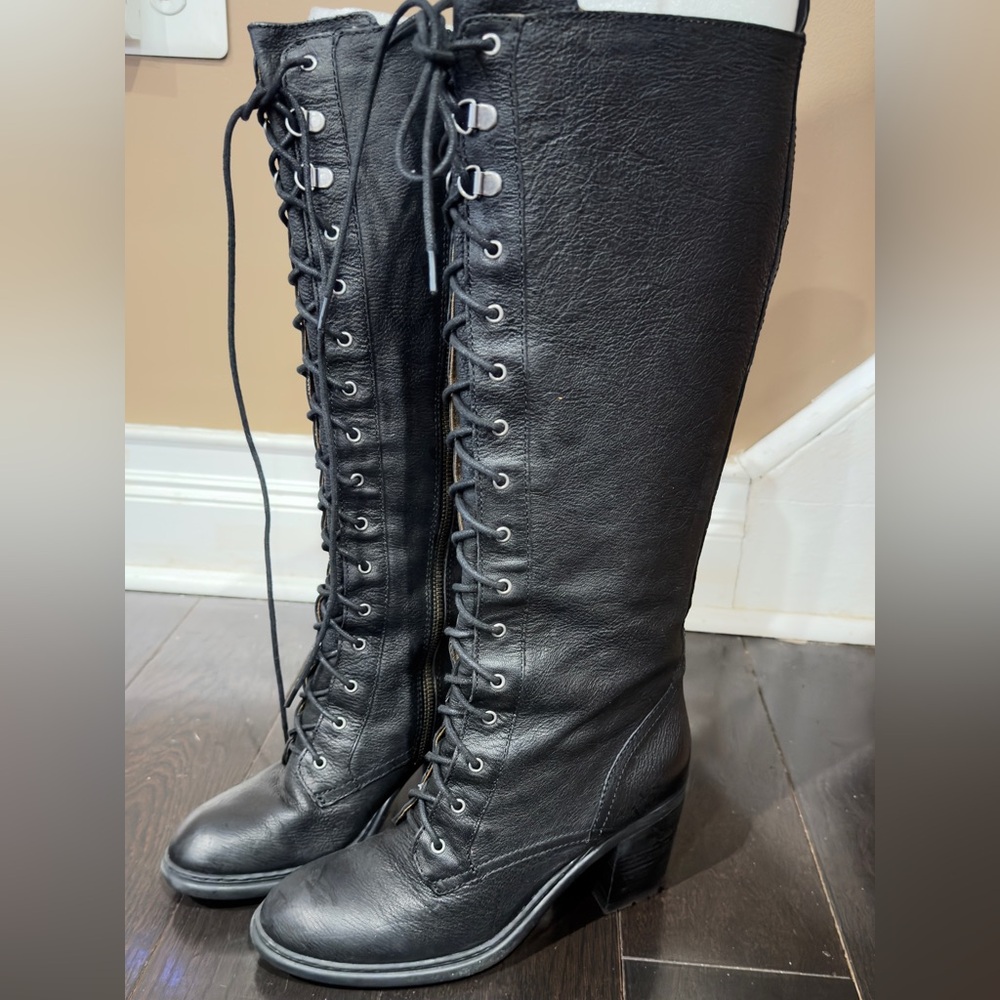 Black Lace-Up Knee-High Boots